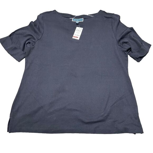 Karen Scott, black 100% cotton, short sleeve blouse.  A515 - Picture 2 of 5